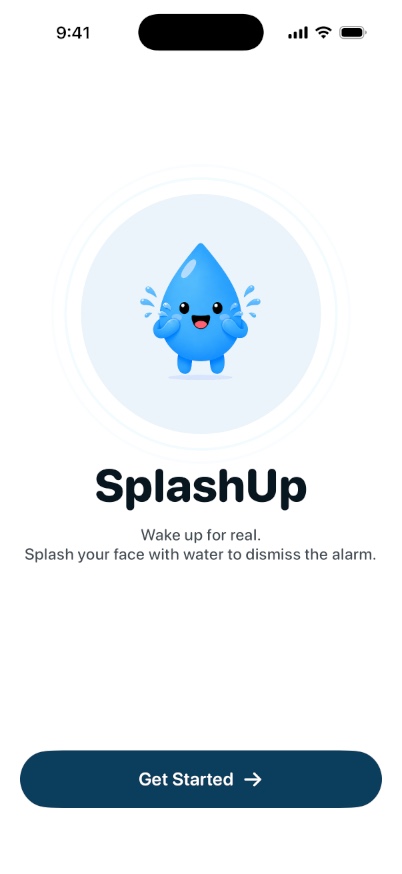 SplashUp welcome screen with the droplet mascot